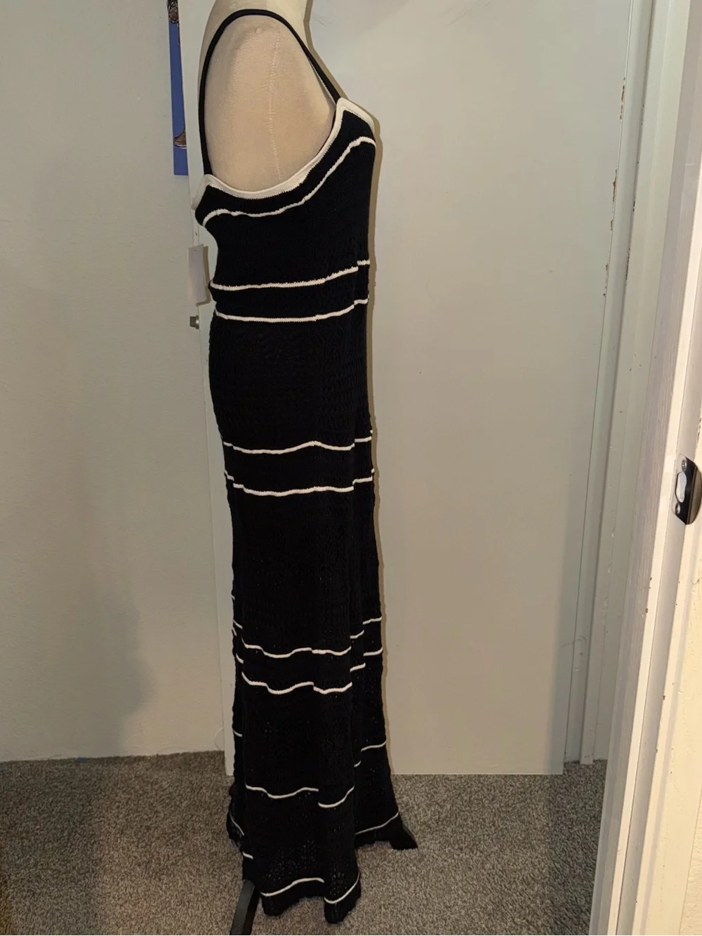 Abercrombie and Fitch Black Crochet Maxi Dress White Trim XL NWT